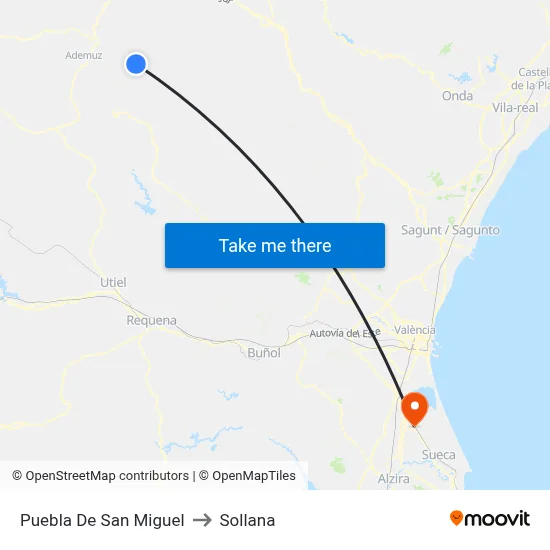 Puebla De San Miguel to Sollana map