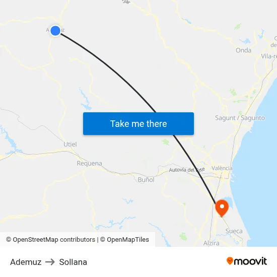 Ademuz to Sollana map