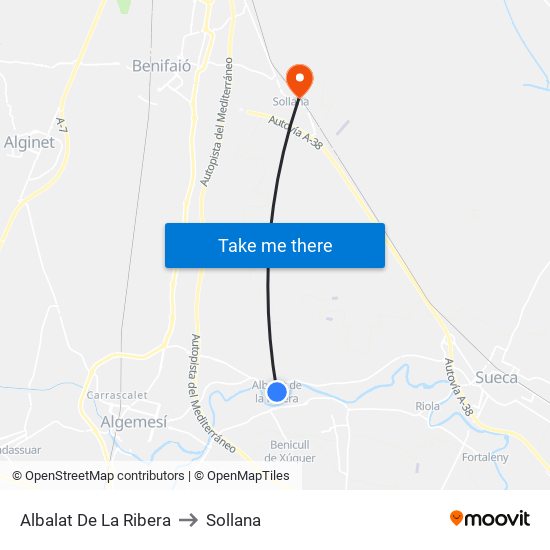 Albalat De La Ribera to Sollana map