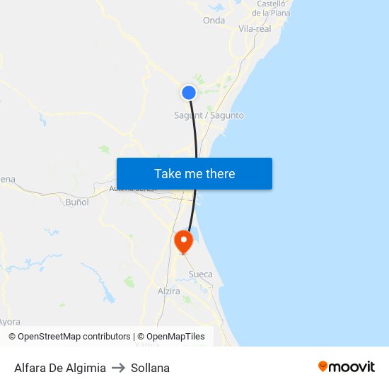 Alfara De Algimia to Sollana map