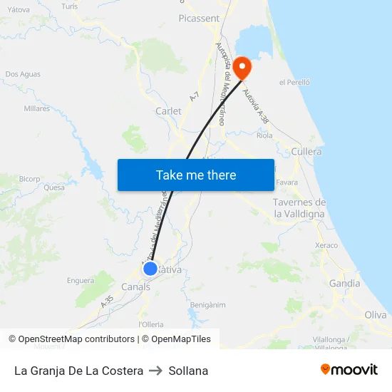 La Granja De La Costera to Sollana map