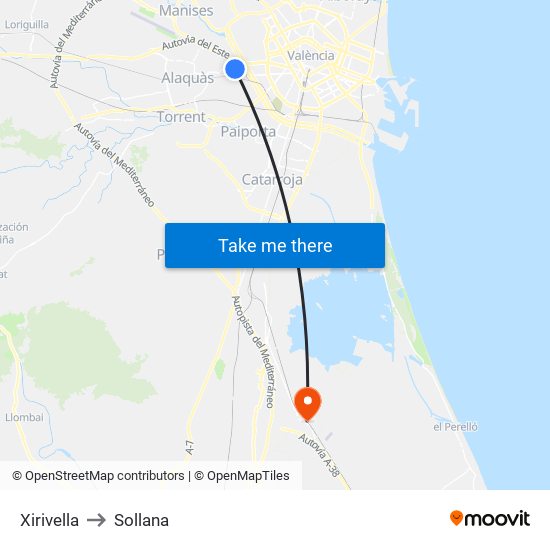 Xirivella to Sollana map
