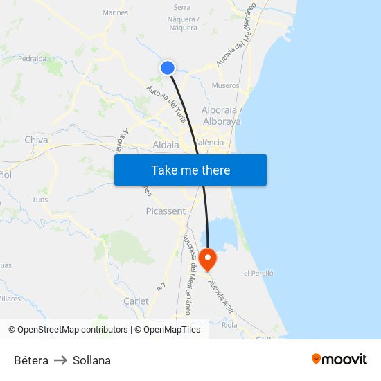 Bétera to Sollana map