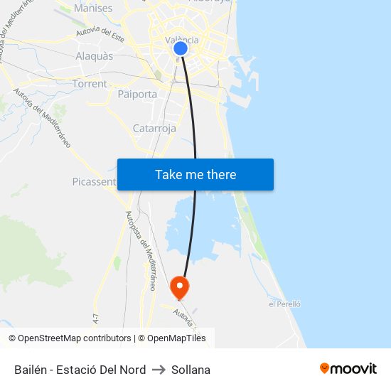 Bailén - Estació Del Nord to Sollana map