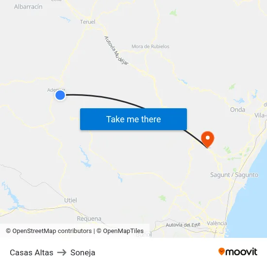 Casas Altas to Soneja map