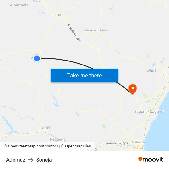 Ademuz to Soneja map