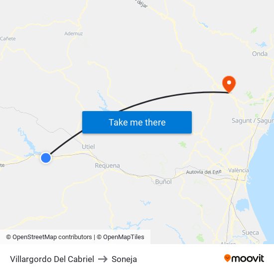 Villargordo Del Cabriel to Soneja map