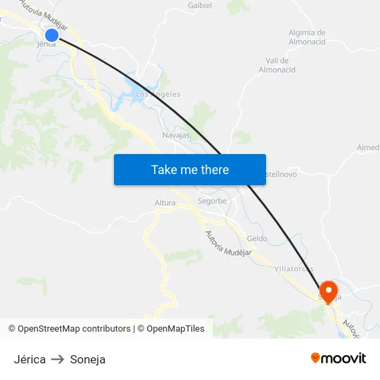 Jérica to Soneja map