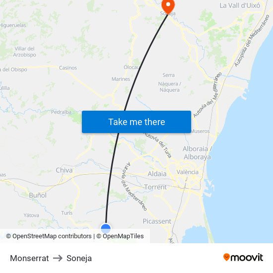 Monserrat to Soneja map