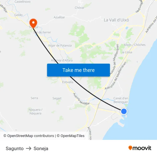 Sagunto to Soneja map