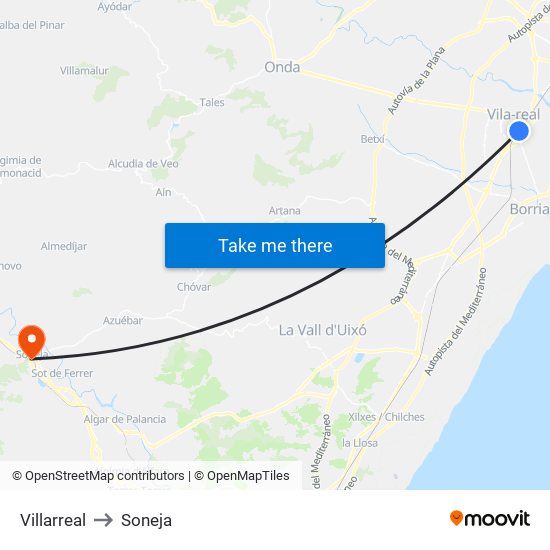 Villarreal to Soneja map