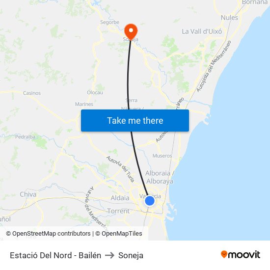 Bailén - Estació Del Nord to Soneja map