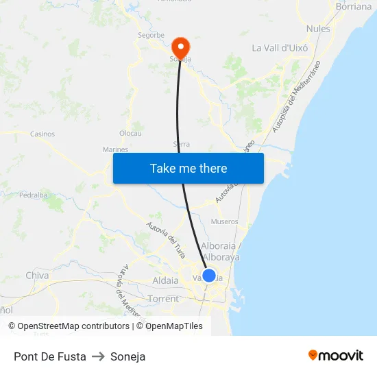 Pont De Fusta to Soneja map