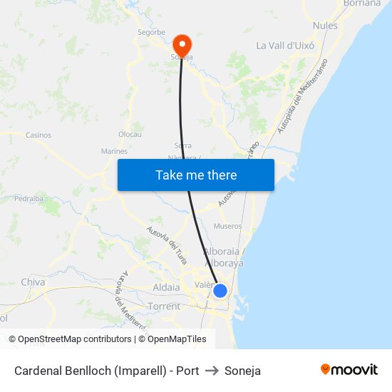 Cardenal Benlloch (Imparell) - Port to Soneja map