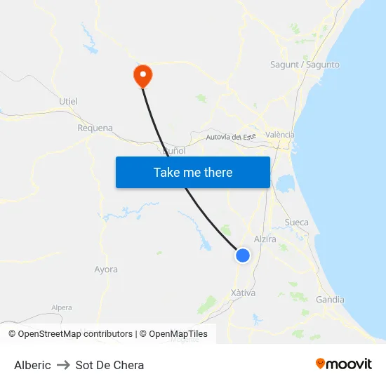 Alberic to Sot De Chera map