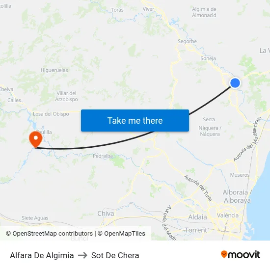 Alfara De Algimia to Sot De Chera map