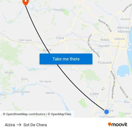Alzira to Sot De Chera map