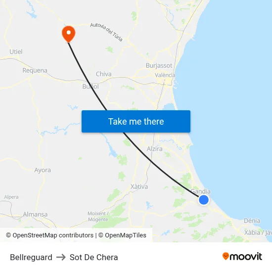 Bellreguard to Sot De Chera map