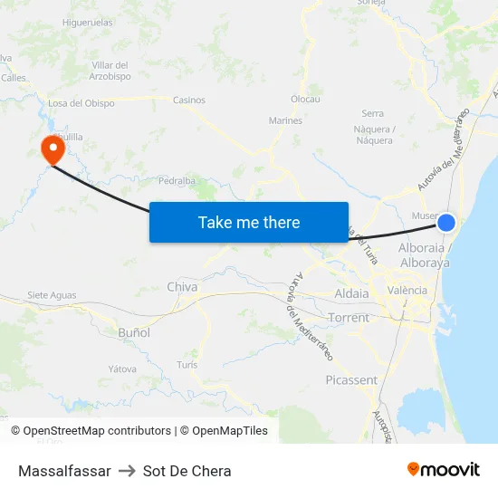 Massalfassar to Sot De Chera map