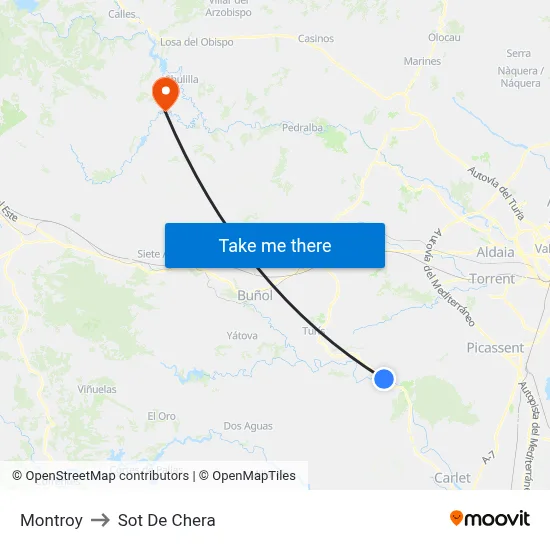Montroy to Sot De Chera map