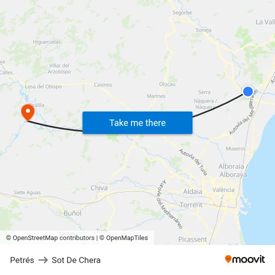 Petrés to Sot De Chera map