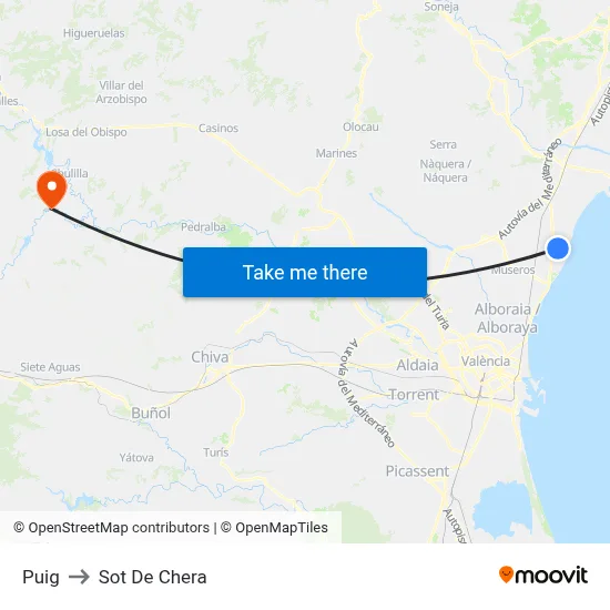 Puig to Sot De Chera map