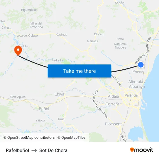 Rafelbuñol to Sot De Chera map