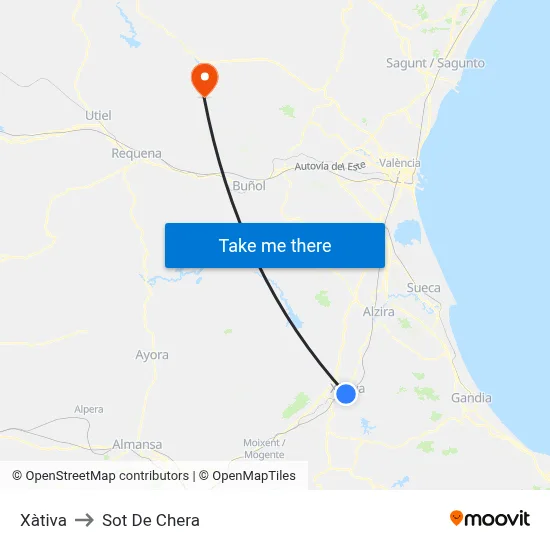 Xàtiva to Sot De Chera map