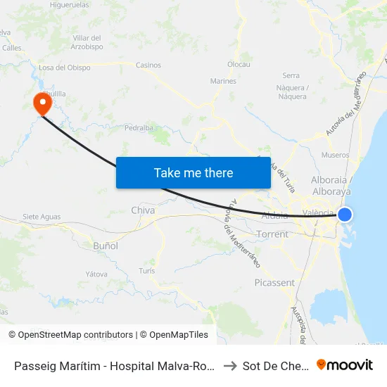 Passeig Marítim - Hospital Malva-Rosa to Sot De Chera map