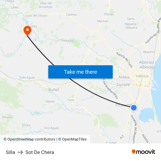 Silla to Sot De Chera map