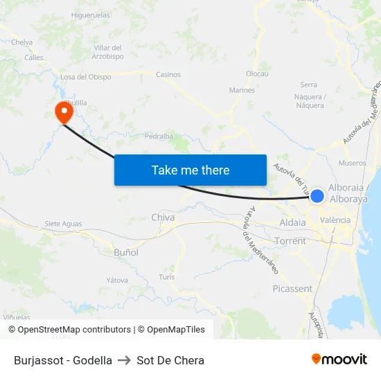 Burjassot - Godella to Sot De Chera map
