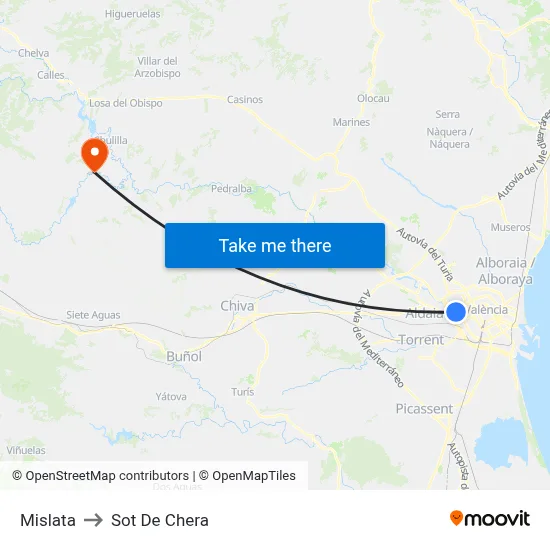 Mislata to Sot De Chera map