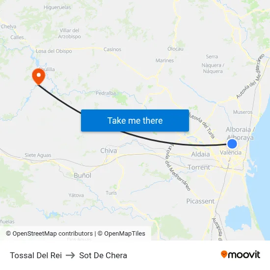 Tossal Del Rei to Sot De Chera map
