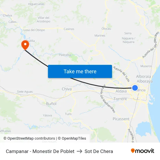 Campanar - Monestir De Poblet to Sot De Chera map