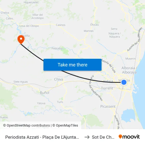 Periodista Azzati - Plaça De L'Ajuntament to Sot De Chera map