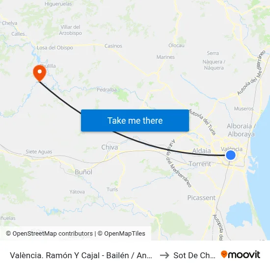 València. Ramón Y Cajal - Bailén / Andana 2 to Sot De Chera map