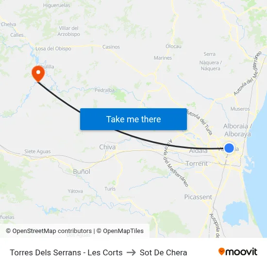 Torres Dels Serrans - Les Corts to Sot De Chera map