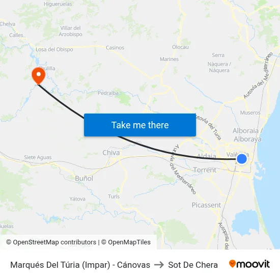 Marqués Del Túria (Impar) - Cánovas to Sot De Chera map