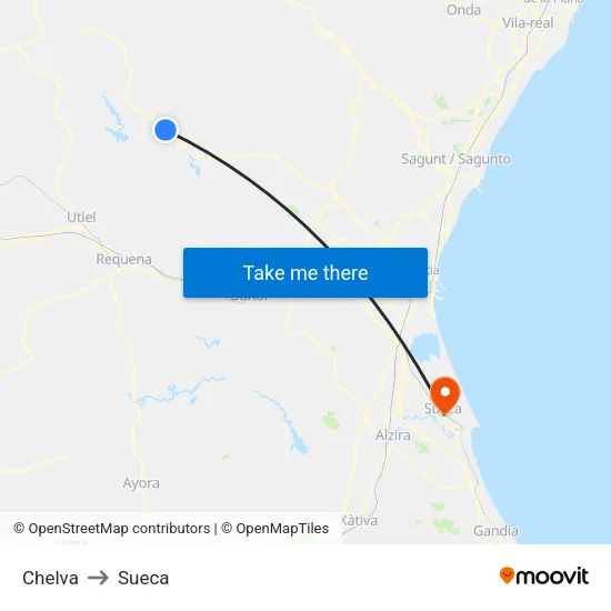 Chelva to Sueca map