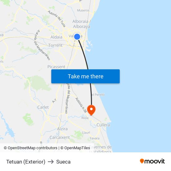 Tetuan (Exterior) to Sueca map