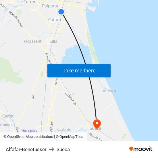 Alfafar-Benetússer to Sueca map