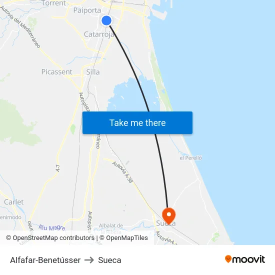 Alfafar-Benetússer to Sueca map