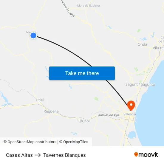 Casas Altas to Tavernes Blanques map