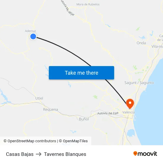 Casas Bajas to Tavernes Blanques map