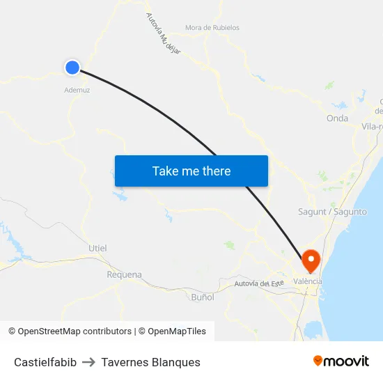 Castielfabib to Tavernes Blanques map