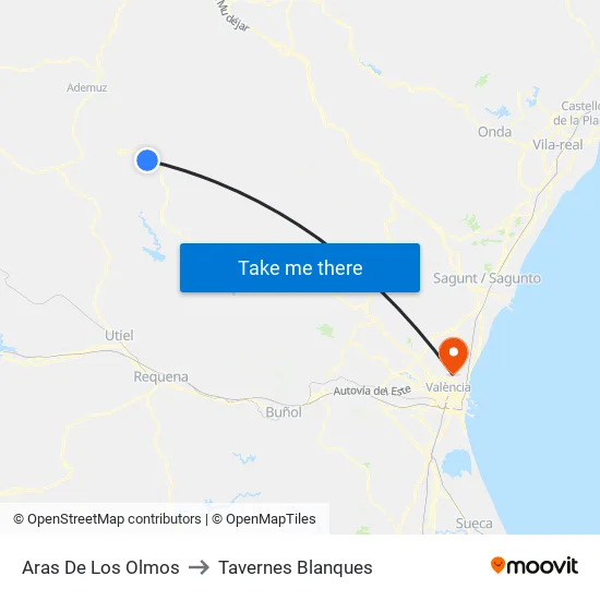 Aras De Los Olmos to Tavernes Blanques map