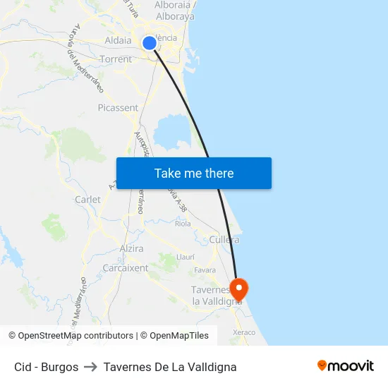 Cid - Burgos to Tavernes De La Valldigna map