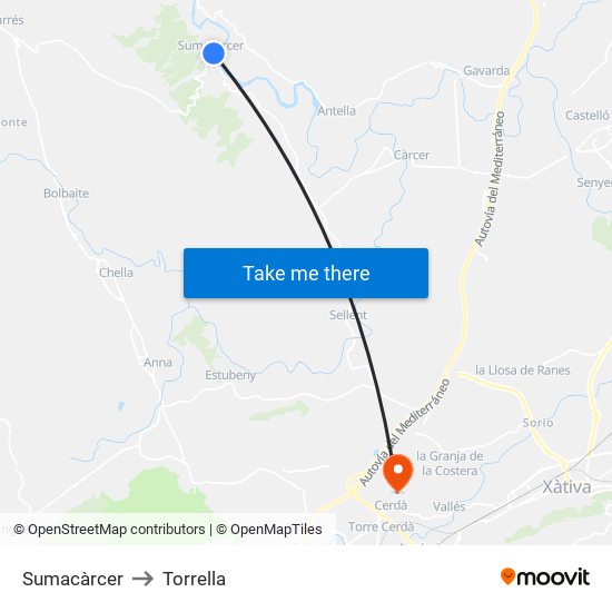 Sumacàrcer to Torrella map