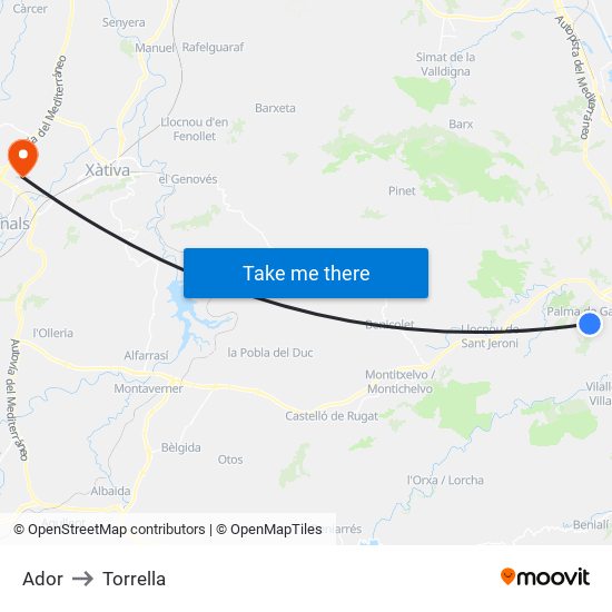 Ador to Torrella map