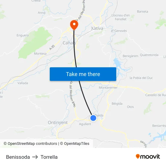 Benissoda to Torrella map